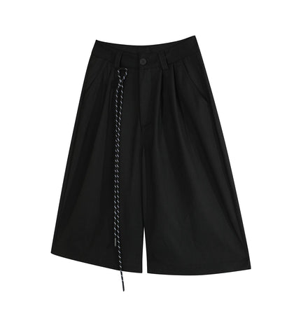 TALKLESSFASHION D2507 American Retro Unisex Street Deconstructed Pleated Design Men's Loose Casual Capri Shorts