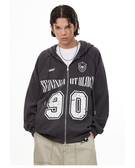 TALKLESSFASHION Dark Grey / S American retro letters bm hooded sweater