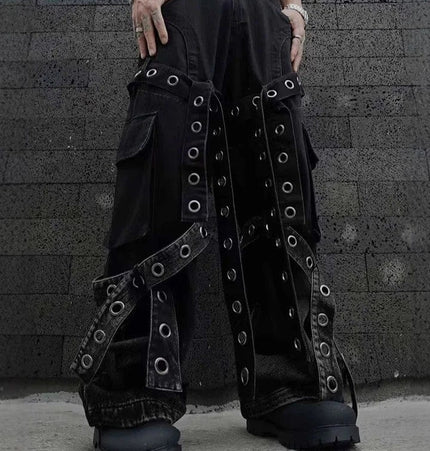 TALKLESSFASHION Dark retro washed shoulder pads ripped denim jacket
