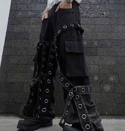TALKLESSFASHION Dark retro washed shoulder pads ripped denim jacket