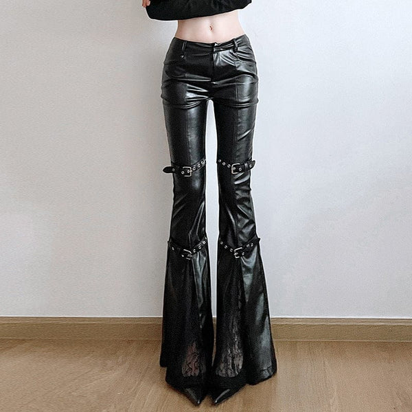 Lace-Spliced Eyelet Leather Flares