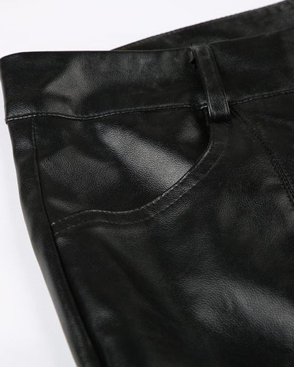 TALKLESSFASHION Dark style corn Japanese button lace spliced leather bell bottoms hot girl street sexy low-waisted slim trousers
