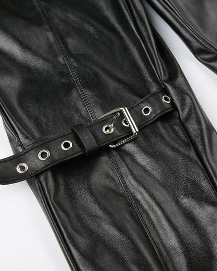TALKLESSFASHION Dark style corn Japanese button lace spliced leather bell bottoms hot girl street sexy low-waisted slim trousers