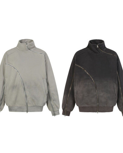 TALKLESSFASHION Deconstructed Gradient Zipper Jacket