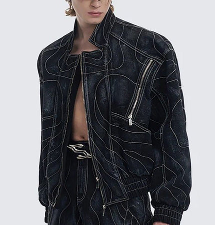 TALKLESSFASHION Deconstructed Splicing Denim Short Jacket