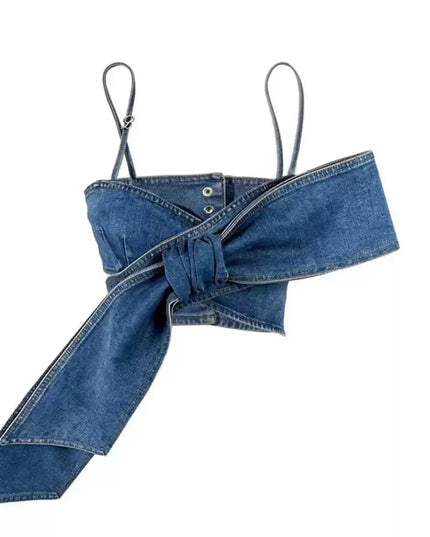 TALKLESSFASHION Denim Bow Bandeau Wide-Leg Set