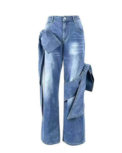 TALKLESSFASHION Denim Bow Bandeau Wide-Leg Set