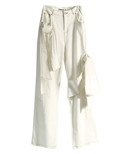 TALKLESSFASHION Denim Bow Bandeau Wide-Leg Set