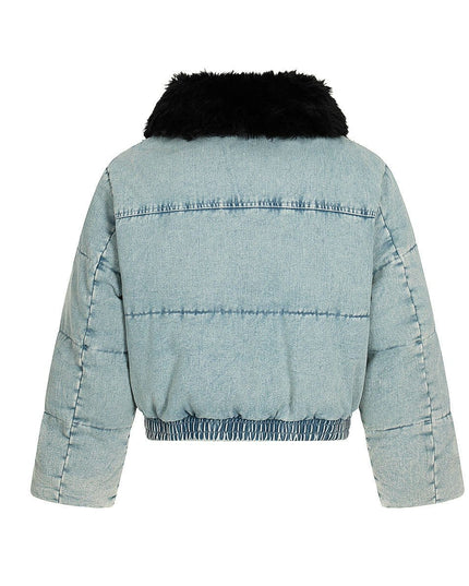 TALKLESSFASHION Denim Fur Collar Puffer Jacket