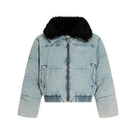 TALKLESSFASHION Denim Fur Collar Puffer Jacket