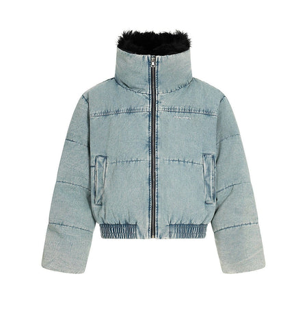 TALKLESSFASHION Denim Fur Collar Puffer Jacket
