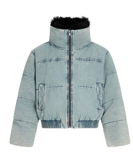 TALKLESSFASHION Denim Fur Collar Puffer Jacket