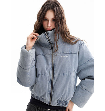 TALKLESSFASHION Denim Fur Collar Puffer Jacket