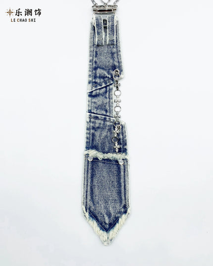 TALKLESSFASHION Denim light blue tie (in stock) Lechao original punk collar tie