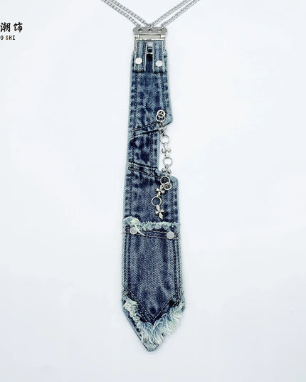 TALKLESSFASHION Denim navy tie (in stock) Lechao original punk collar tie