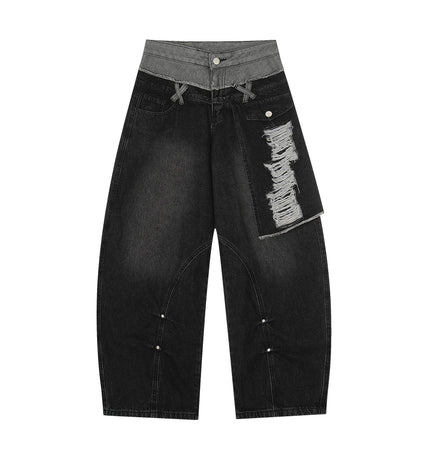 TALKLESSFASHION Destroyed Scimitar Wide-Leg Jeans