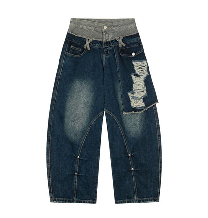 TALKLESSFASHION Destroyed Scimitar Wide-Leg Jeans