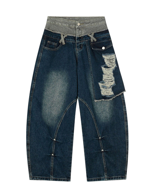 TALKLESSFASHION Destroyed Scimitar Wide-Leg Jeans