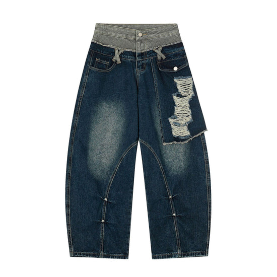 Destroyed Scimitar Wide-Leg Jeans