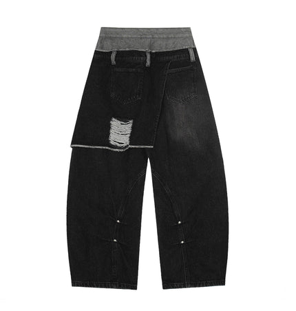 TALKLESSFASHION Destroyed Scimitar Wide-Leg Jeans