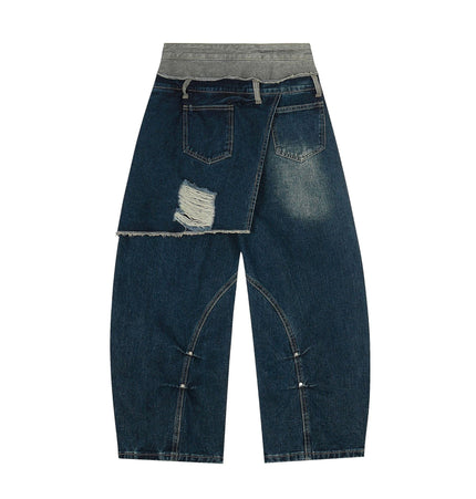 TALKLESSFASHION Destroyed Scimitar Wide-Leg Jeans
