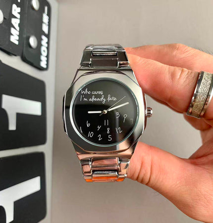 TALKLESSFASHION Digital graffiti silver black Square silver band square watch