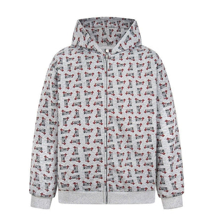 TALKLESSFASHION Digital print letter zip  hooded cardigan sweatshirt