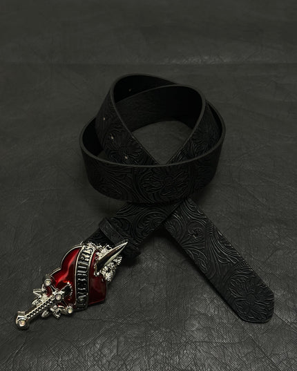 TALKLESSFASHION Direction of Light: Dark wind, a sword-piercing big scalp, embossed punk street belt decoration