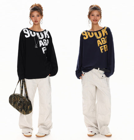 TALKLESSFASHION Disruptive Lettering Off-Shoulder Top
