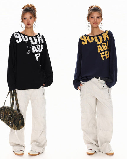 TALKLESSFASHION Disruptive Lettering Off-Shoulder Top