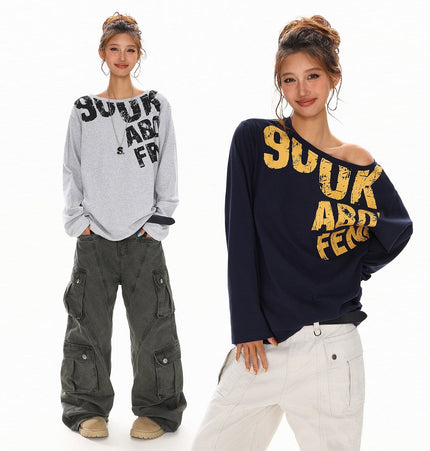 TALKLESSFASHION Disruptive Lettering Off-Shoulder Top
