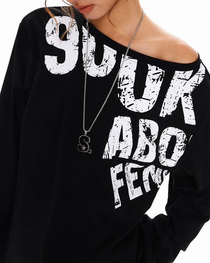 TALKLESSFASHION Disruptive Lettering Off-Shoulder Top