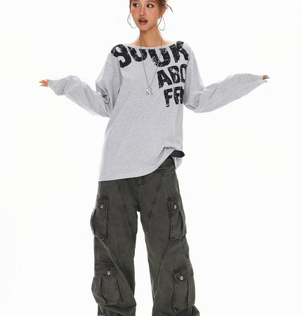 TALKLESSFASHION Disruptive Lettering Off-Shoulder Top
