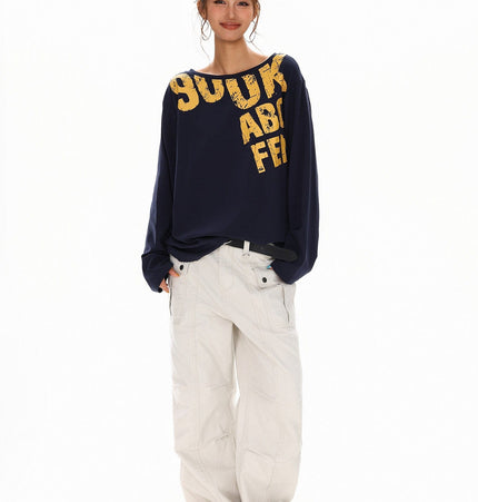 TALKLESSFASHION Disruptive Lettering Off-Shoulder Top