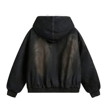 TALKLESSFASHION Distressed Cotton Denim Hooded Coat Jacket—7854