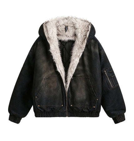 TALKLESSFASHION Distressed Cotton Denim Hooded Coat Jacket—7854