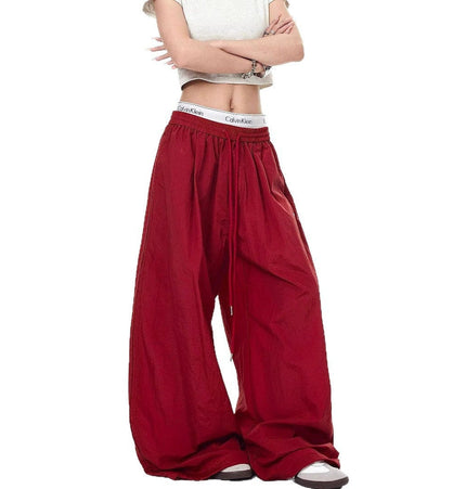 TALKLESSFASHION Drawstring pleats, quick-drying paratrooper pants, women's summer loose drape, wide-leg pants, hip-hop, American vintage jazz dance, scimitar pants