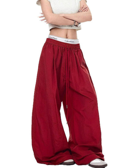 TALKLESSFASHION Drawstring pleats, quick-drying paratrooper pants, women's summer loose drape, wide-leg pants, hip-hop, American vintage jazz dance, scimitar pants
