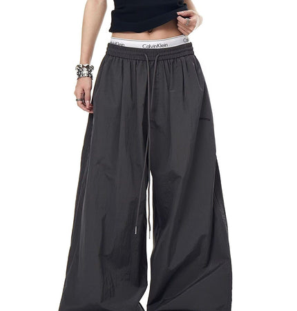 TALKLESSFASHION Drawstring pleats, quick-drying paratrooper pants, women's summer loose drape, wide-leg pants, hip-hop, American vintage jazz dance, scimitar pants