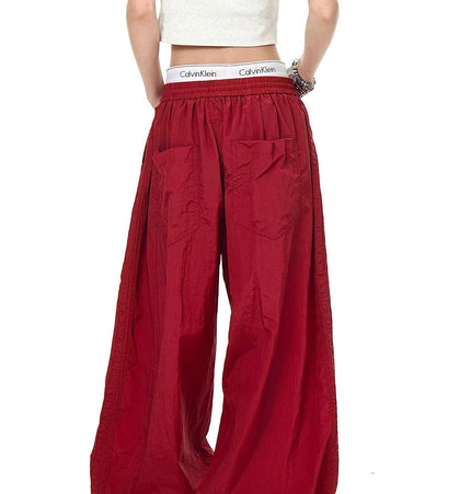 TALKLESSFASHION Drawstring pleats, quick-drying paratrooper pants, women's summer loose drape, wide-leg pants, hip-hop, American vintage jazz dance, scimitar pants