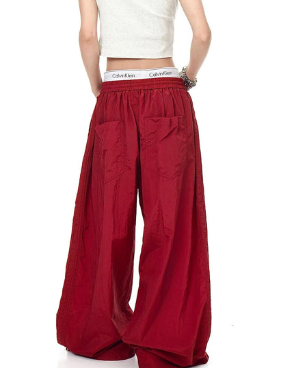 TALKLESSFASHION Drawstring pleats, quick-drying paratrooper pants, women's summer loose drape, wide-leg pants, hip-hop, American vintage jazz dance, scimitar pants