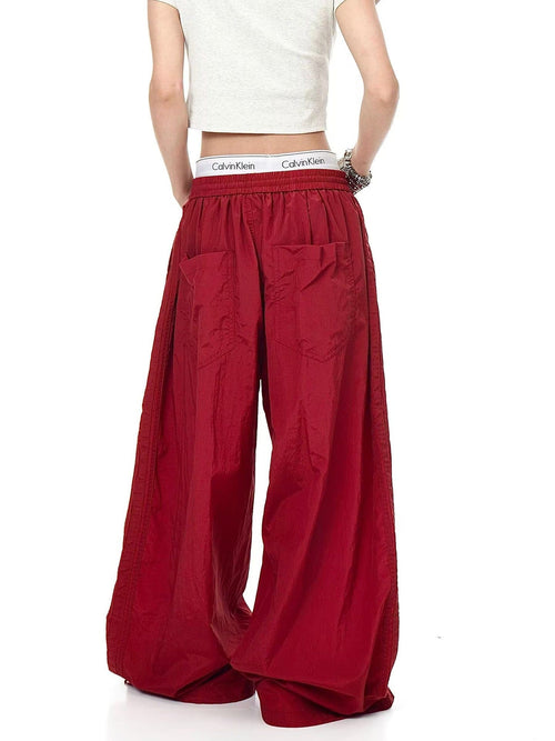 THETLSTUDIO Drawstring pleats, quick-drying paratrooper pants, women's summer loose drape, wide-leg pants, hip-hop, American vintage jazz dance, scimitar pants