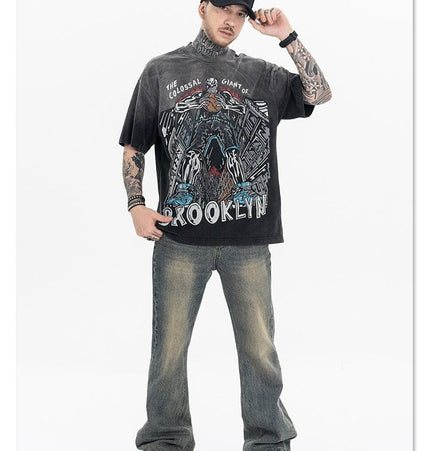 TALKLESSFASHION Dyed Retro Printed T-Shirt —- 7090