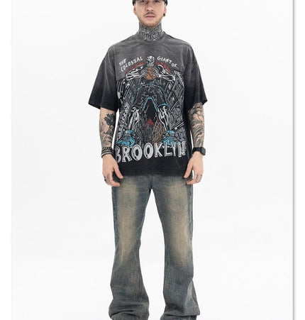 TALKLESSFASHION Dyed Retro Printed T-Shirt —- 7090