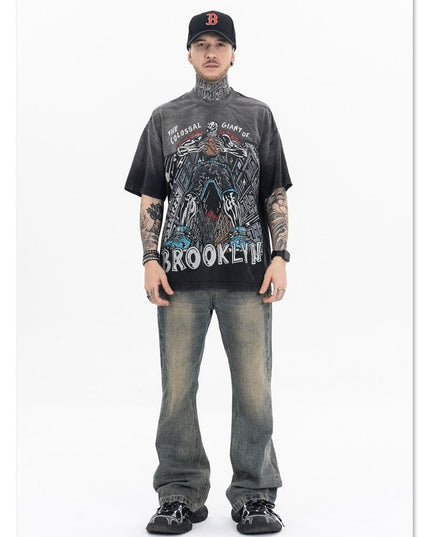 TALKLESSFASHION Dyed Retro Printed T-Shirt —- 7090