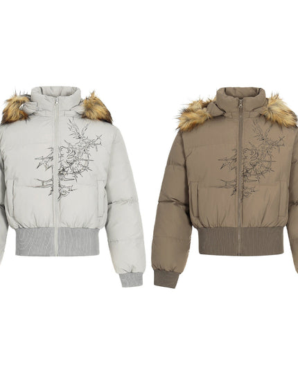 TALKLESSFASHION Elysian Frost Luxe Fur-Collar Puffer Jacket
