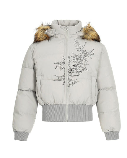TALKLESSFASHION Elysian Frost Luxe Fur-Collar Puffer Jacket