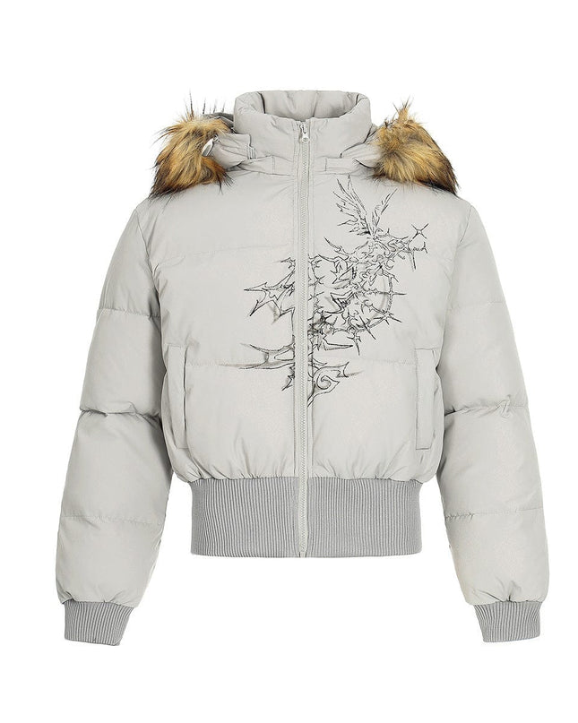 TALKLESSFASHION Elysian Frost Luxe Fur-Collar Puffer Jacket