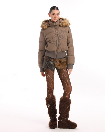 TALKLESSFASHION Elysian Frost Luxe Fur-Collar Puffer Jacket