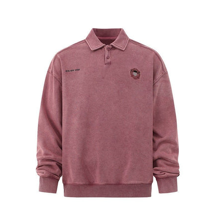 TALKLESSFASHION Embroidered Lapel Pullover Sweatshirt